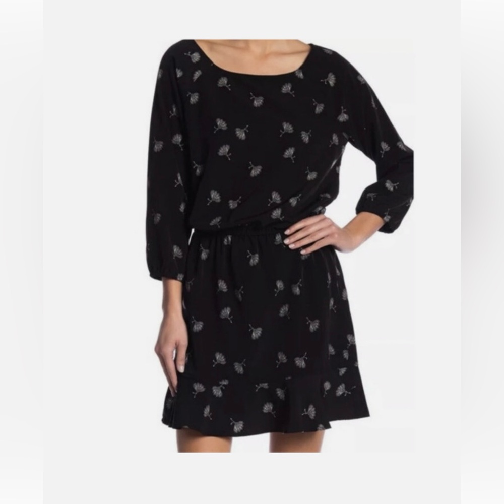 Joie Arryn black and white dandelion floral print long sleeve dress.